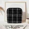 Small square black and white tweed jewelry storage bag with gold zipper for travel - Velvet Tassel Zipper Bag / Hepburn Black