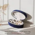 Elegant navy blue oval velvet jewelry box organizer for rings and earrings display - Korean Velvet Jewelry Box / Oversized / Deep Sea Blue