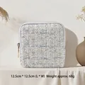 Light blue tweed jewelry pouch with zipper, square luxury storage bag for bracelets - Velvet Tassel Zipper Bag / Lake Salt Blue