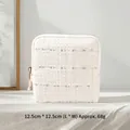 Elegant white tweed jewelry storage pouch with gold zipper and square compact design - Velvet Tassel Zipper Bag / Pearl White