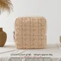 Elegant champagne tweed jewelry organizer bag with gold thread and zipper closure - Velvet Tassel Zipper Bag / Warm Brown