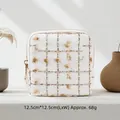 Elegant white and gold tweed jewelry organizer pouch featuring a secure metal zipper closure - Velvet Tassel Zipper Bag / Gold White