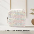 Elegant pastel multi-colored tweed jewelry storage pouch with golden zipper 12.5cm - Velvet Tassel Zipper Bag / Sweet Tea Pink