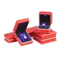 Elegant red matte LED jewelry gift box set for luxury ring and necklace presentation - Ring Box / Red