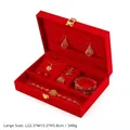 Elegante Schmuckschatulle aus rotem Samt für Hochzeitsschmuck mit goldenem Schloss - Große Drache Phönix Set Box / Hochzeits-Set-Box