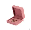 Luxurious pink velvet jewelry gift box with a detailed antique bronze deer head brooch - Velvet Right Angle Style / Rose Red