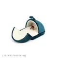 Elegante scatola per gioielli in velluto verde petrolio a doppia apertura, 7x6,5x6 cm - Scatola per anelli / Blu