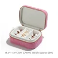 Compact portable pink tweed jewelry organizer box with zipper for earrings and rings - Oversized / Peach Pink Linen Style