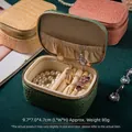 Detailed view of crocodile texture jewelry box with internal storage compartments - Light Green Large (PU)