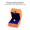 Orange snap PU leather jewelry box with blue velvet interior, size 6.8x6.8x5.8cm. - Ring Box (LOV Jewelry Box) / Orange