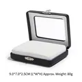 Portable black leather jewelry box 9x7x2.5cm with transparent window and white pad - Black Loose Diamond Storage Box