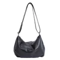 Classic black pleated hobo shoulder bag with large capacity for commuting - Bag Only (No Charm) / Black
