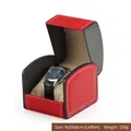 Premium Uhrenbox aus rotem und schwarzem PU-Leder mit Klappdeckel für eine Uhr - Gebogener Stil / 9x10x8cm / Rot