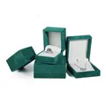 Elegant emerald green velvet jewelry box set for rings and necklaces with white lining - Ring Box / Turquoise Green