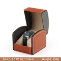 Eleganter orangefarbener PU-Leder Uhrenkasten mit weißer Naht und beigem Kissen - Gebogener Stil / 9x10x8cm / Braun