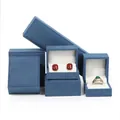 Elegant blue velvet jewelry box set for rings, earrings and necklaces with white lining. - Ring Box / Blue