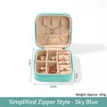 Joyero portátil de cuero PU azul cielo con cremallera y compartimentos internos - Estilo Simple con Cremallera / Azul cielo