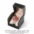 Premium Uhrenbox aus schwarzem PU-Leder mit weißen Nähten und weichem Innenkissen - Stuhl-uhrenbox / 9x10x8cm / Außen Schwarz Innen Beige