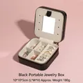 Pequeño joyero portátil negro de cuero PU con espejo incorporado y cierre de cremallera - Acolchado con espejo / Negro