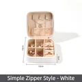Elegante joyero compacto de cuero PU blanco con cremallera y compartimentos interiores - Estilo Simple con Cremallera / Blanco