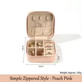 Joyero de viaje de cuero PU rosa melocotón con cremallera para almacenamiento portátil - Estilo Simple con Cremallera / Rosa Melocotón