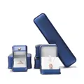 Premium dunkelblaues PU-Leder-Schmuckkästchen-Set mit Goldkrone für Ringe und Ketten - Saphirblau