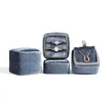 Elegant dusty blue velvet jewelry box set for rings and necklaces with silver grey trim - Necklace Box (For Earrings) / Grey Blue