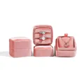 Premium pink velvet jewelry storage box with rounded corners for rings and necklaces - Pink