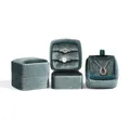 Elegant teal green velvet jewelry box with rounded edges for ring and necklace display - Ring Box (For Earrings) / Forest Green