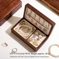 Retro solid walnut wood jewelry storage box with cream velvet interior for rings - Solid Wood Jewelry Storage Box