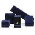 Set scatole portagioie in velluto blu navy con bordo dorato per anelli e ciondoli - Scatola per Ciondoli / Blu scuro