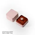 Pink PU leather square ring box with premium velvet interior and dimensions shown - Ring Box / Pink
