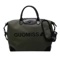 Large capacity olive green multifunctional travel duffel bag with black leather accents. - Green