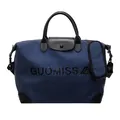 Large capacity navy blue travel bag with black leather handles and GUOMISS logo - Blue