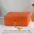 Luxury orange diamond quilted jewelry storage box with golden lock and tassel key detail - S / Orange