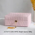 Elegant large pink jewelry storage box featuring diamond lattice and golden tassel key. - S / Pink