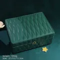 Premium dark green quilted jewelry box with large capacity and gold lock detail - S / Emerald Green