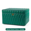 Large emerald green quilted jewelry storage box with golden lock, 30x24x19cm dimensions - L / Emerald Green