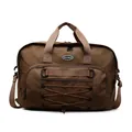 Large capacity brown functional travel duffel bag featuring front elastic cord details and logo - Brown