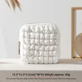 Compact white quilted travel jewelry pouch with zipper for rings and necklaces - Cream White Puffy Style Tassel Bag / Single Layer (12.5x12.5x3.5cm)