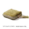 Small olive green velvet jewelry storage pouch with tassel zipper, size 13x11.5x3cm - Textured / Single Layer (13x11.5x3cm) / Yellow