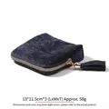 Compact blue textured velvet jewelry storage pouch featuring an elegant gold tassel zipper - Textured / Single Layer (13x11.5x3cm) / Dark Blue