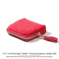 Compact red linen jewelry organizer pouch with tassel zipper detail, 13x11.5x3cm - Paper Box + PP Bag Packaging / Wine Red