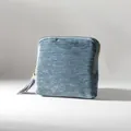 Premium light blue velvet jewelry storage pouch with zipper and elegant tassel detail - Textured / Single Layer (13x11.5x3cm) / Lake Blue