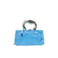 Stylish light blue acrylic box bag with silver handle and marble pattern - Blue