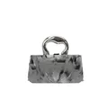 Modern acrylic box clutch with grey ice-crack marble pattern and silver handle. - Gray