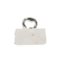 Modern white acrylic box bag with ice crack pattern and bold silver handle for women. - White
