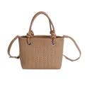 Elegante minimalistische hellbraune geflochtene Handtasche mit Henkeln und abnehmbarem Gurt - Einzelne Tasche (Ohne Anhänger) / Khaki