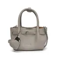 Stylish grey pebble grain leather bucket bag with heart charm and silver chain strap. - Gray