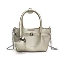 Champagne metallic lychee pattern crossbody bag with heart charm and chain strap - Silver